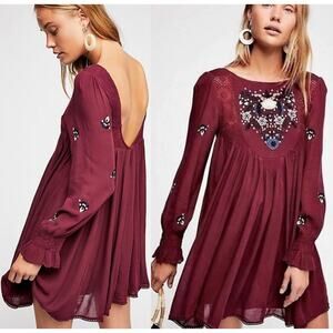 Free People Embroidered Babydoll Dress Boho Cottage